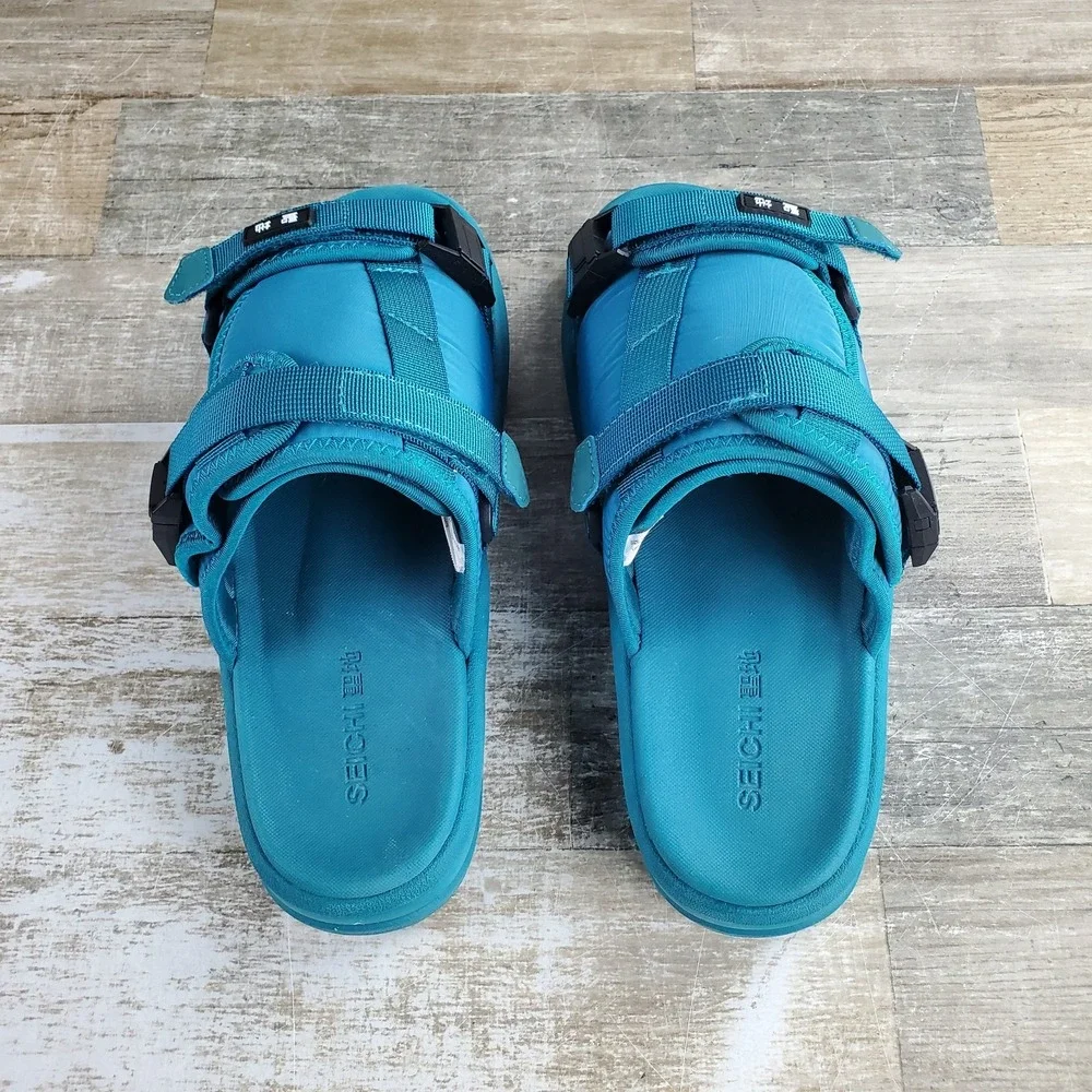 Seichi YOROI V2 Mens Slides Sandals Sz 10 Forrest Green Hook-and-Loop Straps